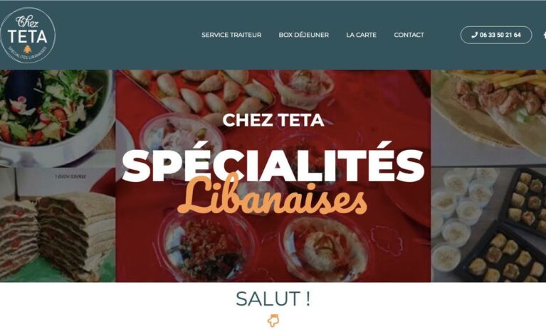 Refonte du site vitrine CMS WordPress, OpenSource et administrable facilement Installation d’un thème réadapté à la charte graphique existante Création d’une One-page avec mise en avant du numéro de téléphone pour faciliter la prise de contact Présentation de Chez TETA, de son service traiteur, de sa box déjeuner et de sa carte Galerie photos avec publication automatique du contenu Instagram Avis clients Formulaire de contact Liens vers les réseaux sociaux + Câblage d’une galerie photo au compte Instagram pour automatiser les publications