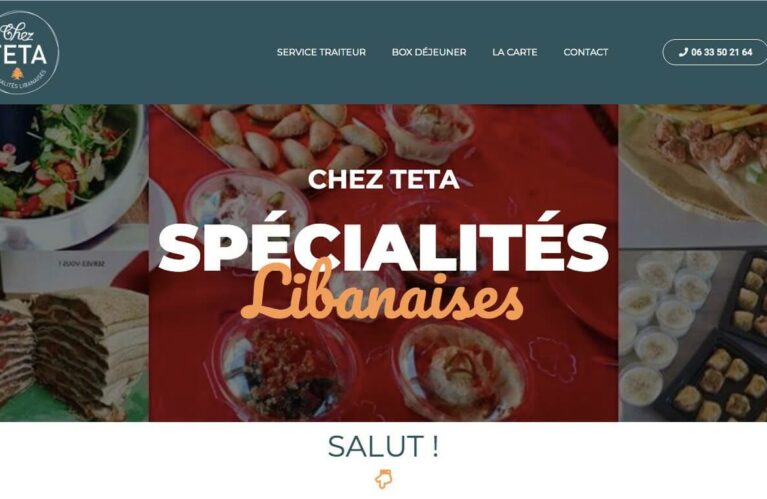 Refonte du site vitrine CMS WordPress, OpenSource et administrable facilement Installation d’un thème réadapté à la charte graphique existante Création d’une One-page avec mise en avant du numéro de téléphone pour faciliter la prise de contact Présentation de Chez TETA, de son service traiteur, de sa box déjeuner et de sa carte Galerie photos avec publication automatique du contenu Instagram Avis clients Formulaire de contact Liens vers les réseaux sociaux + Câblage d’une galerie photo au compte Instagram pour automatiser les publications