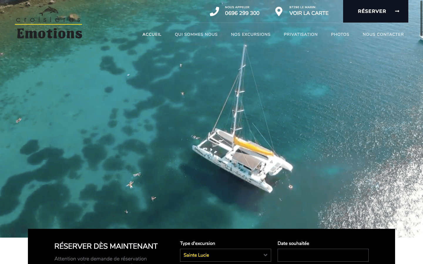 Création d'un site vitrine CMS WordPress, OpenSource et administrable facilement Installation d’un thème réadapté à la charte graphique existante Création de 5 pages de contenus Présentation de l’agence, de ses excursions et de ses catamarans Formulaire de contact Liens vers les réseaux sociaux + Création d’un compte YouTube pour la publication de vidéos Création d’un compte Google MyBusiness pour le référencement et la géolocalisation
