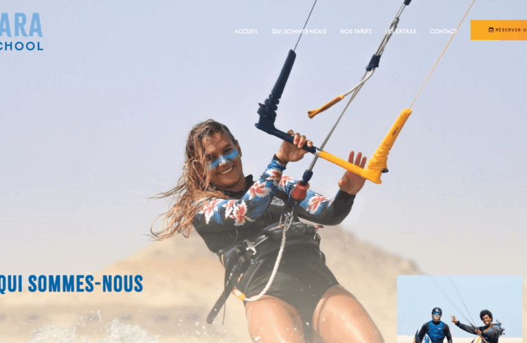 Création d'un site vitrine CMS WordPress, OpenSource et administrable facilement Installation d’un thème réadapté à la charte graphique existante Création de 5 pages de contenus Présentation de l’école de kite, de ses services et de ses prix Formulaire de contact avancé Liens vers les réseaux sociaux